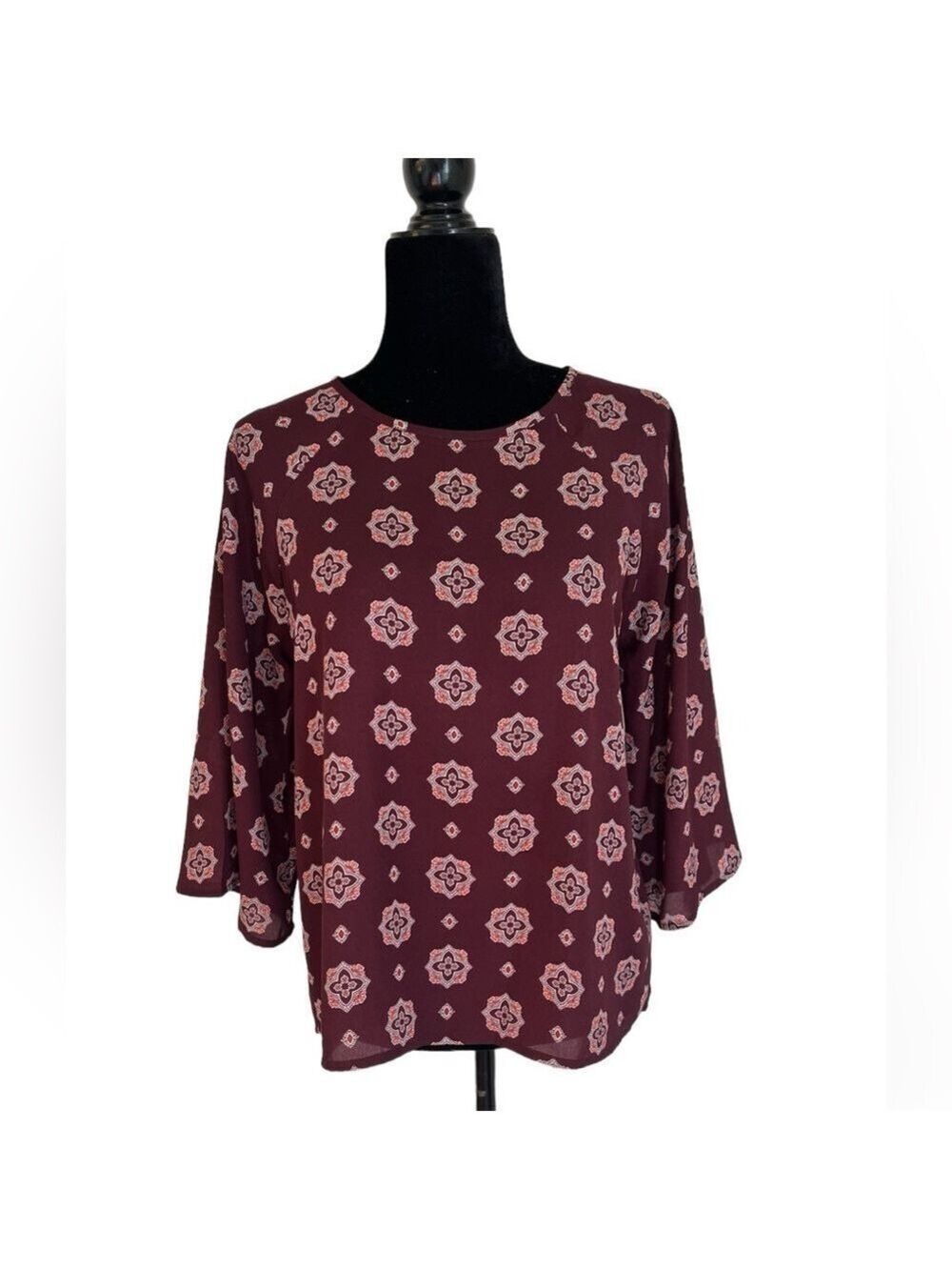 Papermoon Larie Crew Neck Blouse - Maroon - Size Small
